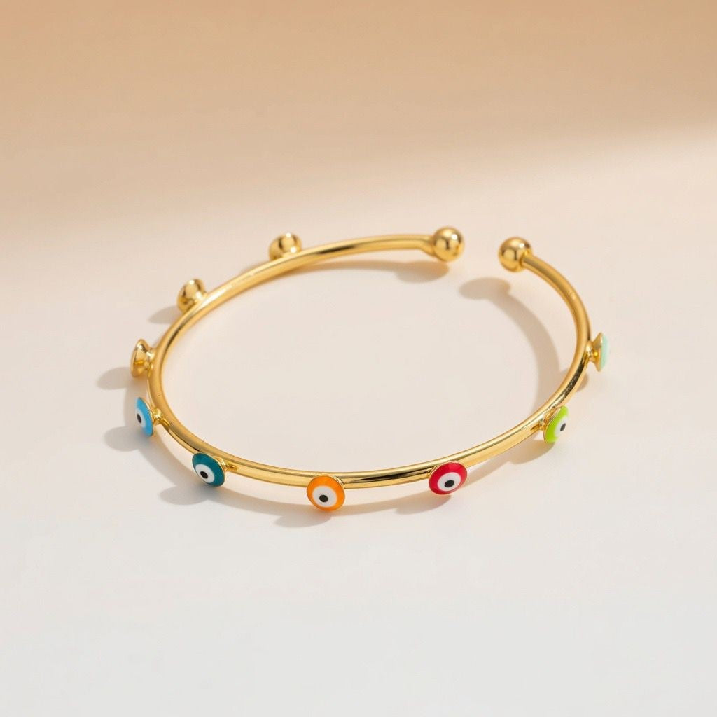 Turkish Evil Eye Adjustable Boho Geometric Open Bracelet Bangle — Boho Jewellery UK | The Colourful Aura