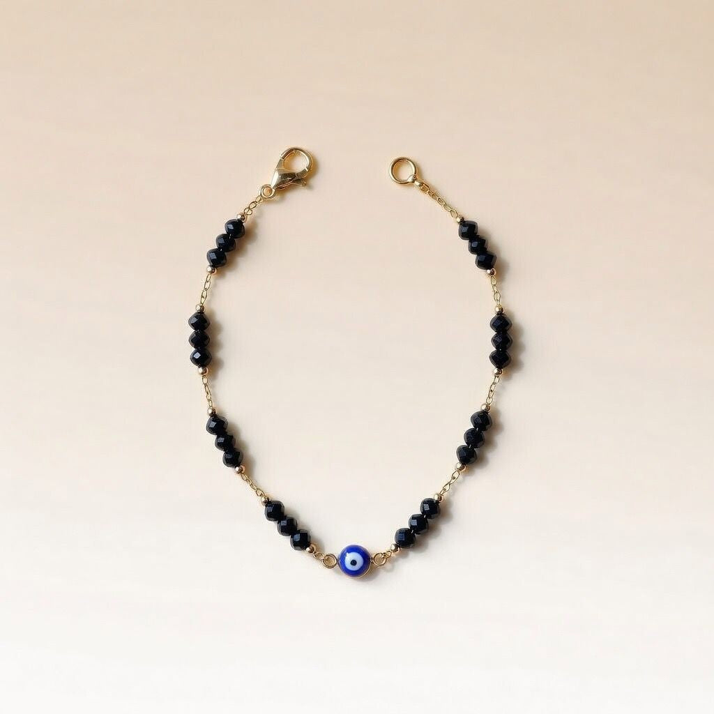 Evil Eye Black Beads Indian Mangalsutra Protection Nazaria Bracelet — Boho Jewellery UK | The Colourful Aura