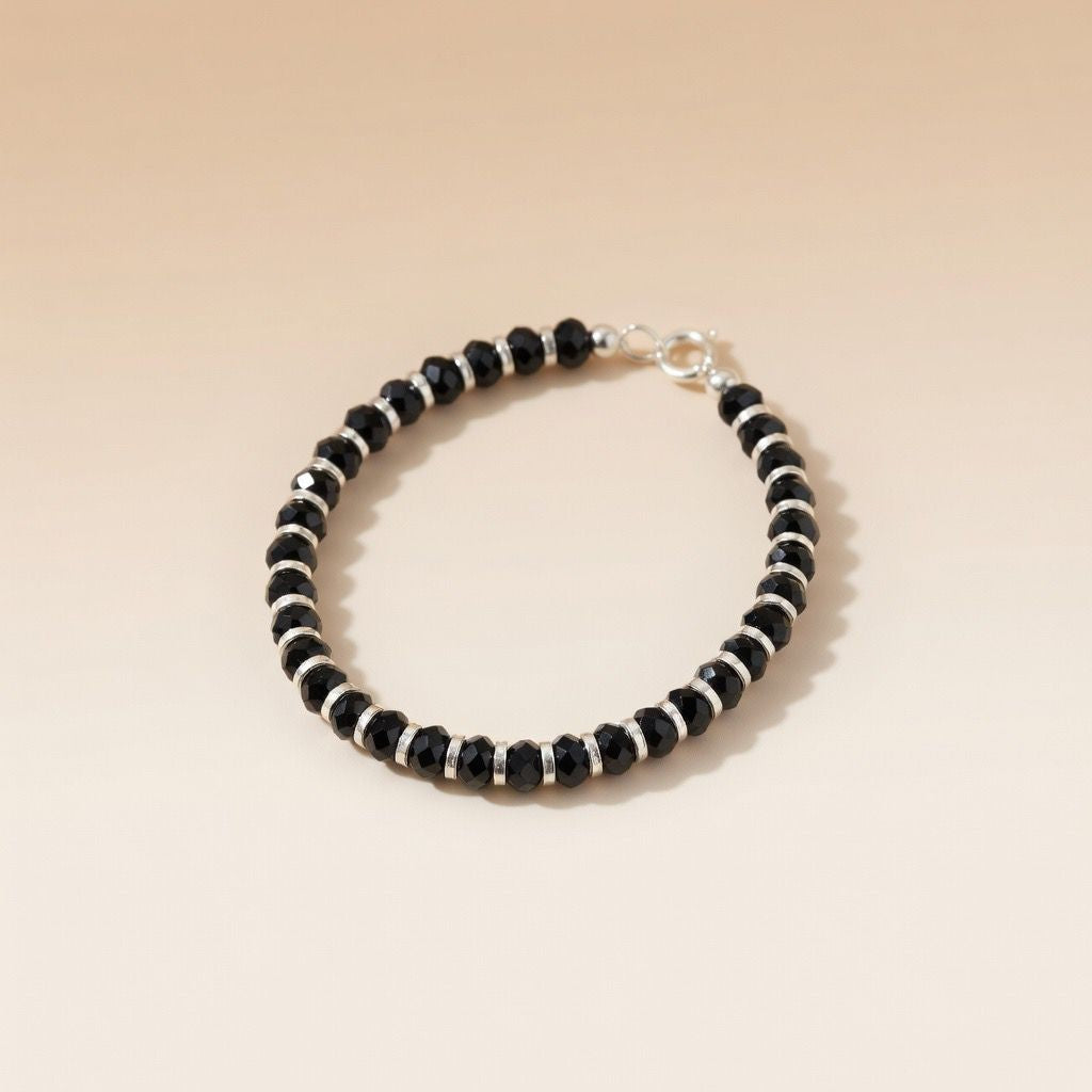 Black Pure Silver Beaded Indian New Born Kids Nazaria Daily Bracelet — Boho Jewellery UK | The Colourful Aura