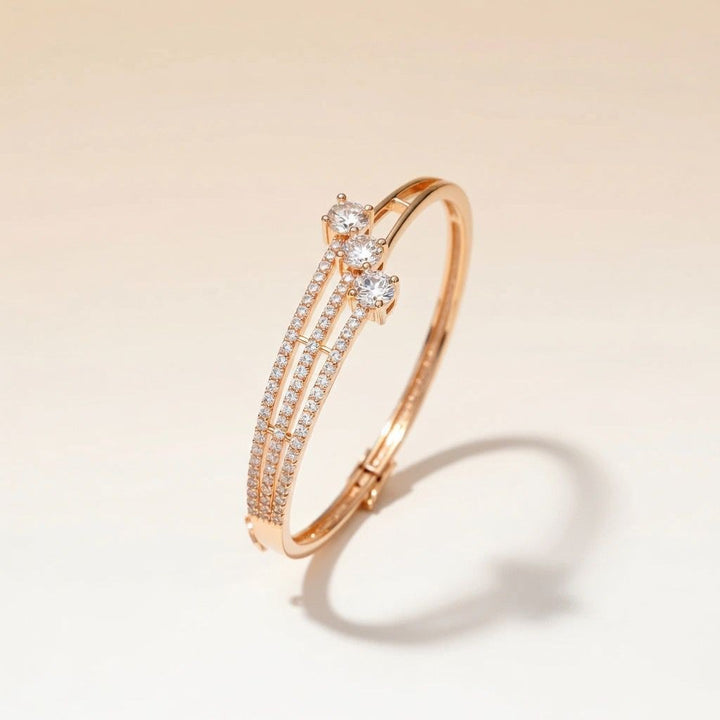 Brass three layer Zircon Luxury Wrist Bangle Bracelet