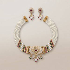 Traditional Ethnic Multi Strand White Pearl Dangle Diana Choker — Boho Jewellery UK | The Colourful Aura
