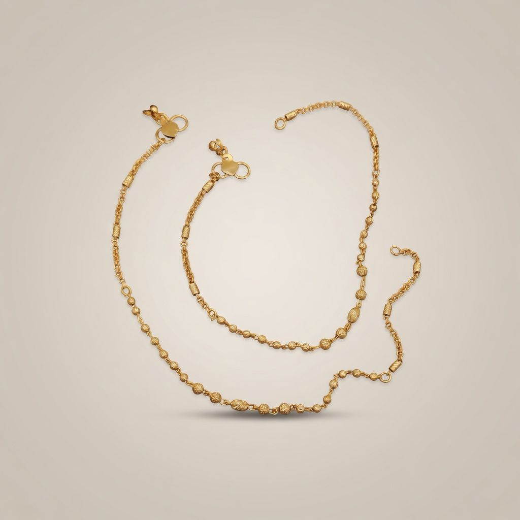 Golden Brass Rounds Beaded Minimalist Boho Slim Foot Indian Payal Anklet — Boho Jewellery UK | The Colourful Aura