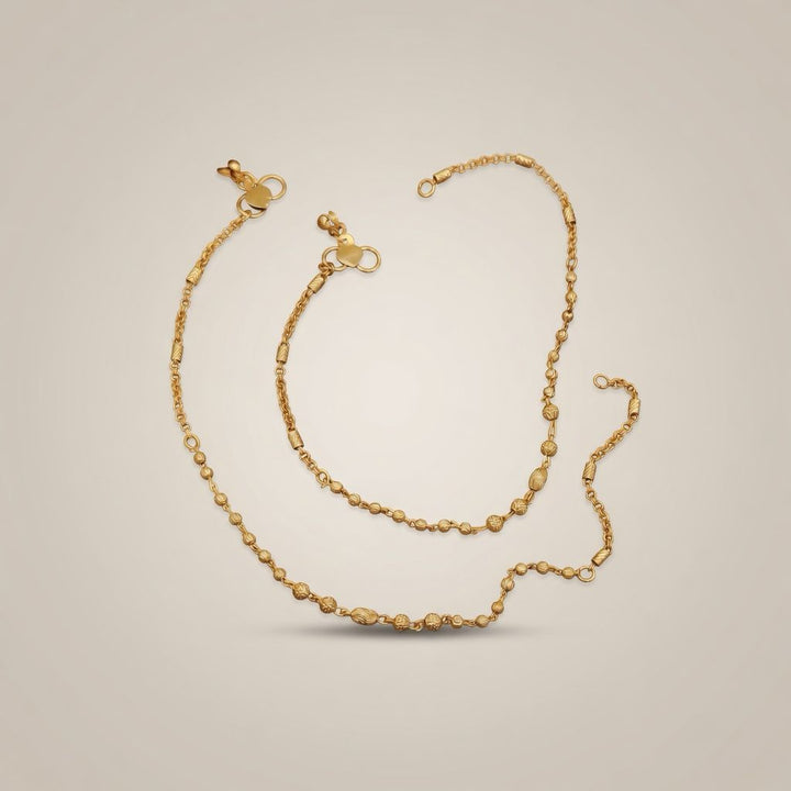 Golden Brass Rounds Beaded Minimalist Boho Slim Foot Indian Payal Anklet — Boho Jewellery UK | The Colourful Aura