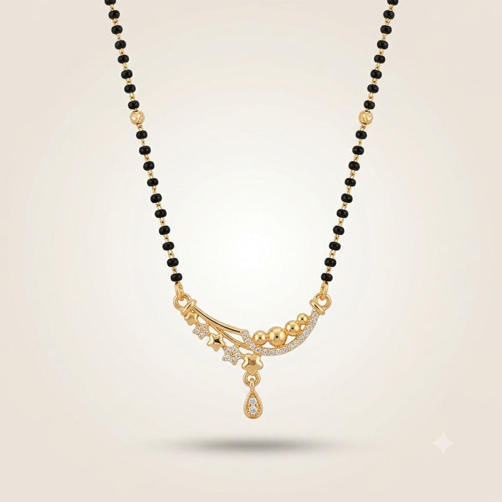 Rose Gold Plated CZ Crystal Floral Sweep Mangalsutra Black Bead Necklace 18 Inch