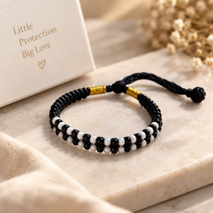 Adjustable Black and White Nazaria Bracelet for Kids — Boho Jewellery UK | The Colourful Aura