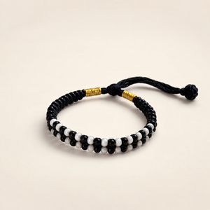 Adjustable Black and White Nazaria Bracelet for Kids (Close-up Detail) | The Colourful Aura