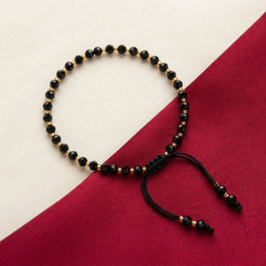 Adjustable Gold Black Beads Bracelet For Newborns and Adults (Close-up Detail) | The Colourful Aura