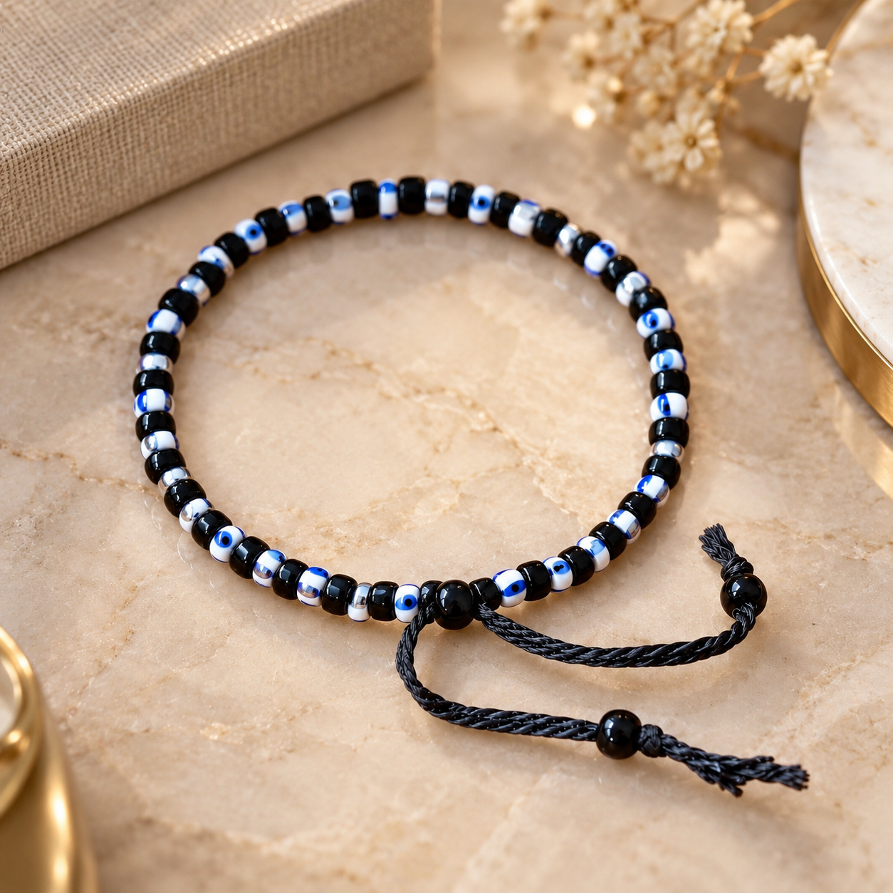 Adjustable Nylon Thread Black Beads Evil Eye Nazaria Bracelet for Kids and Babies — Boho Jewellery UK | The Colourful Aura