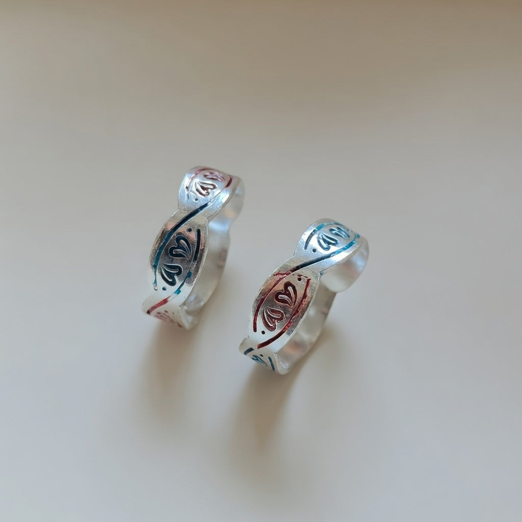 Silver Colourful DNA Muslim Band Boho Midi Band Dainty Adjustable Toe Ring — Boho Jewellery UK | The Colourful Aura
