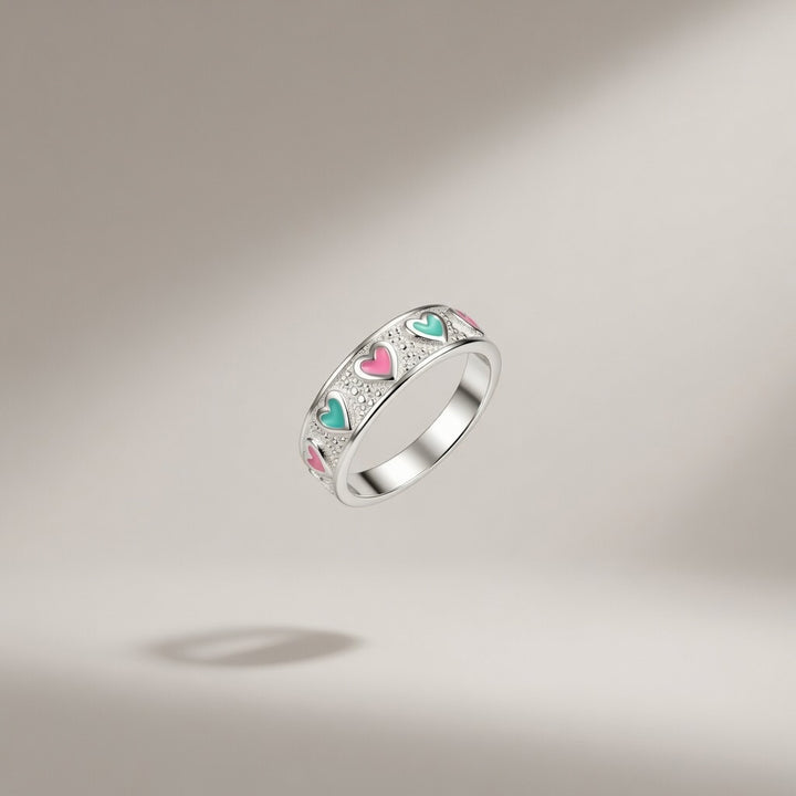 Adjustable Silver Colourful Hearts Band Boho Midi Band Dainty Toe Ring