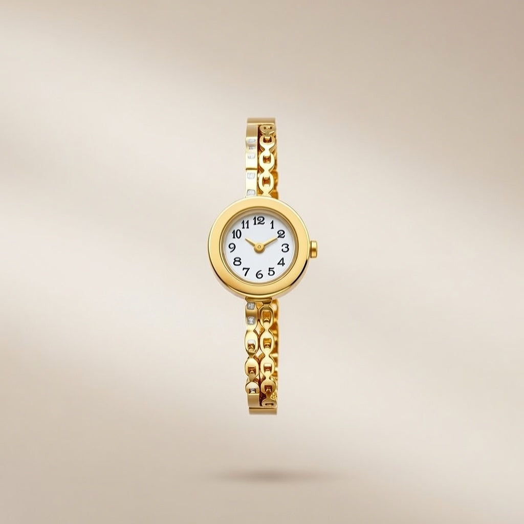 Elegant Gold Women’s Designer Bracelet Watch with Crystal Accents — Boho Jewellery UK | The Colourful Aura