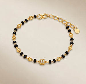 Baby Nazaria Black Bead Gold Bracelet | Indian Evil Eye Protection Bracelet — Boho Jewellery UK | The Colourful Aura
