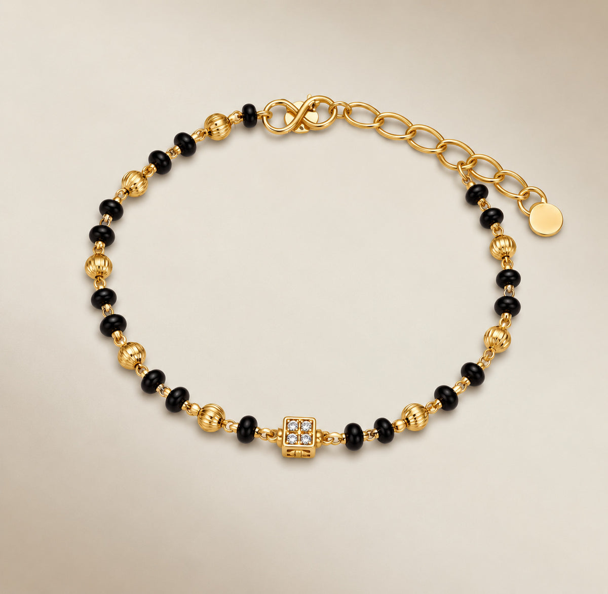 Baby Nazaria Black Bead Gold Bracelet | Indian Evil Eye Protection Bracelet — Boho Jewellery UK | The Colourful Aura