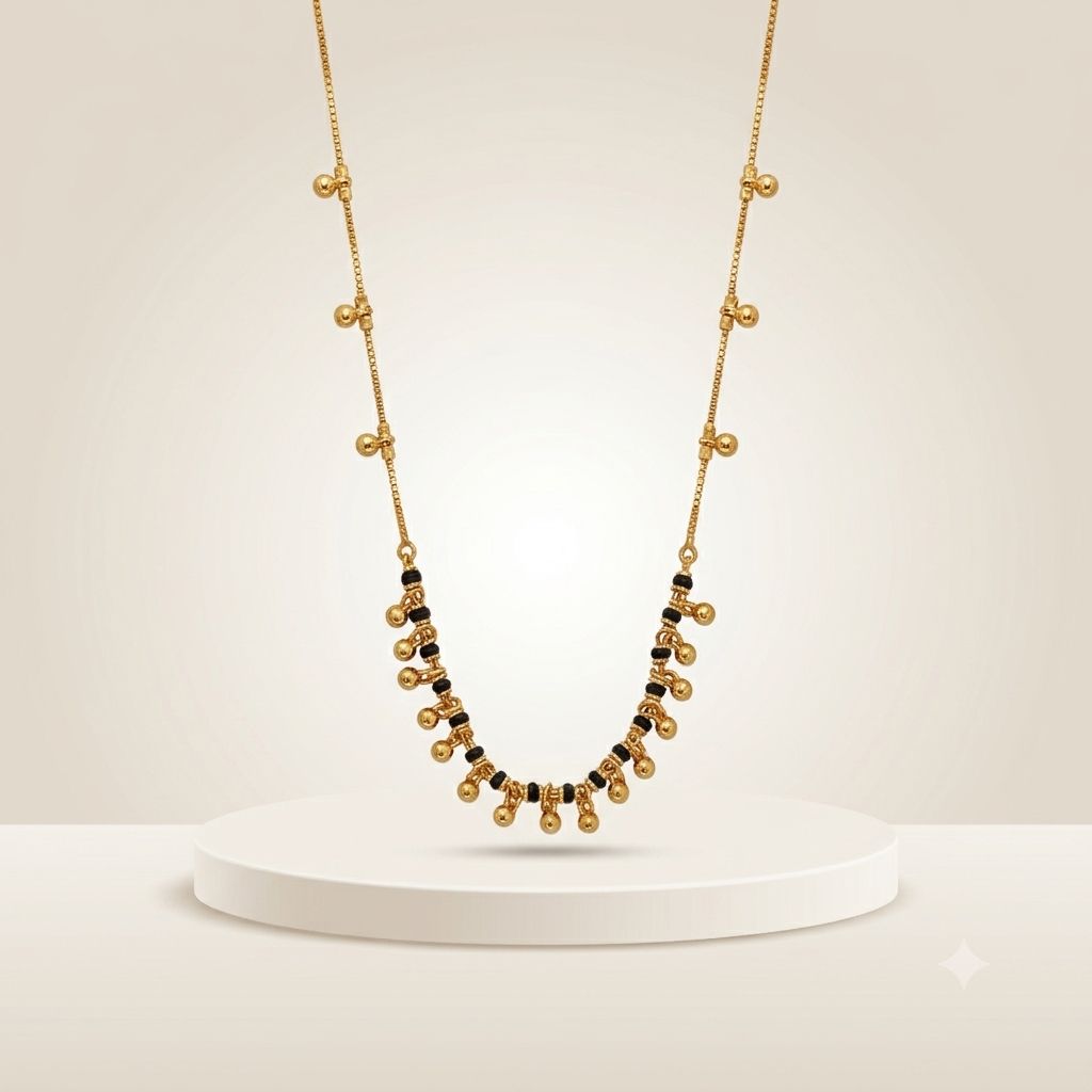 Black Bead Gold Dangle Necklace (Close-up Detail) | The Colourful Aura