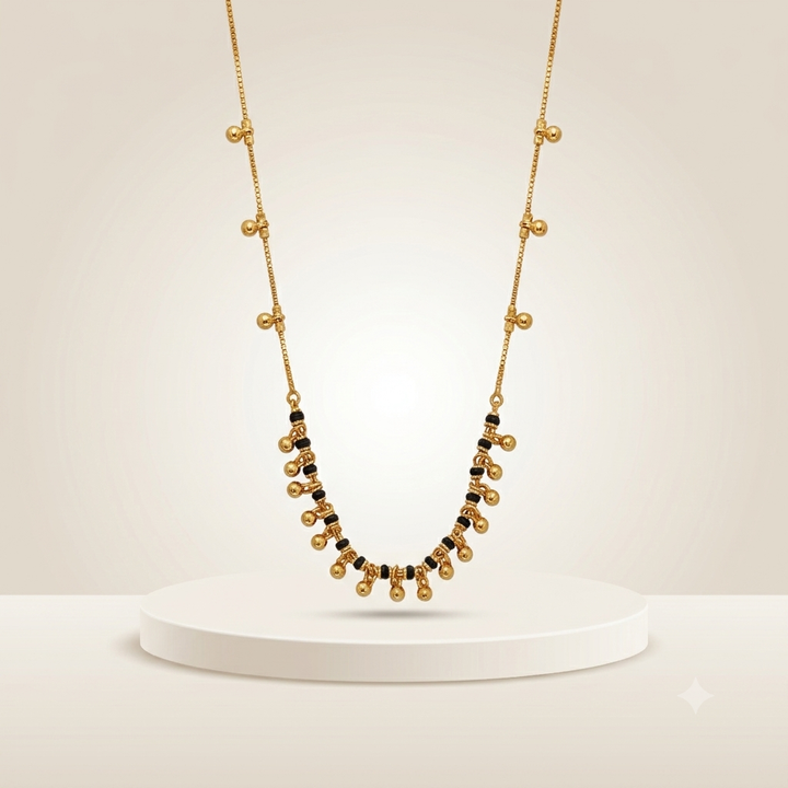 Black Bead Gold Dangle Necklace (Close-up Detail) | The Colourful Aura