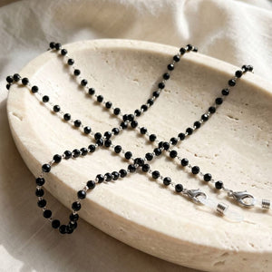 Black Bead Silver Sunglass Summer Reading Eyeglass Lanyard Detachable Chain (Lifestyle Flatlay) | The Colourful Aura