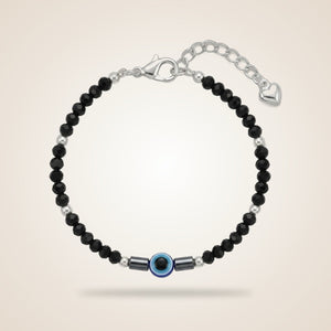 Black Beaded Evil eye Kids Nazar Bracelet in Silver — Boho Jewellery UK | The Colourful Aura