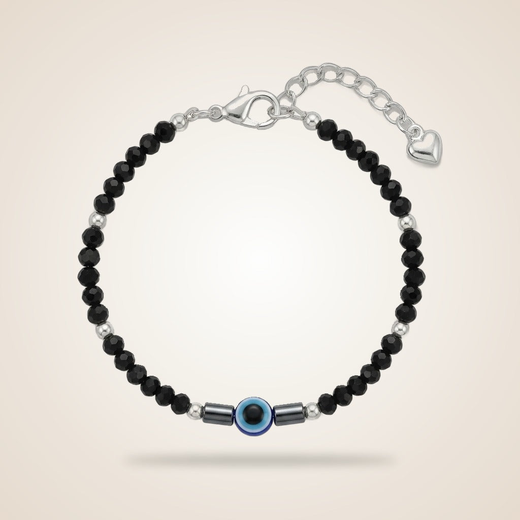 Black Beaded Evil eye Kids Nazar Bracelet in Silver — Boho Jewellery UK | The Colourful Aura