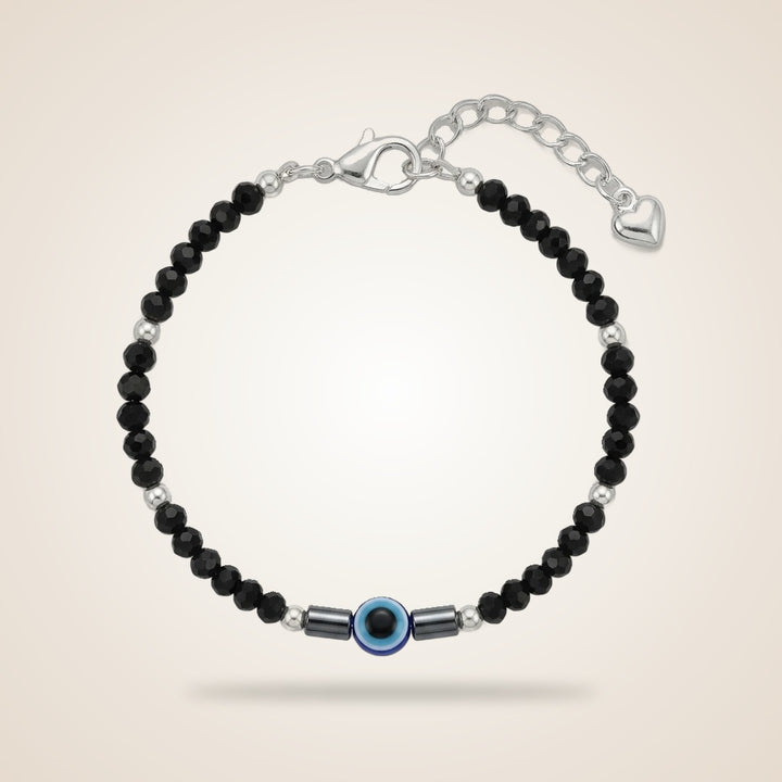 Black Beaded Evil eye Kids Nazar Bracelet in Silver — Boho Jewellery UK | The Colourful Aura