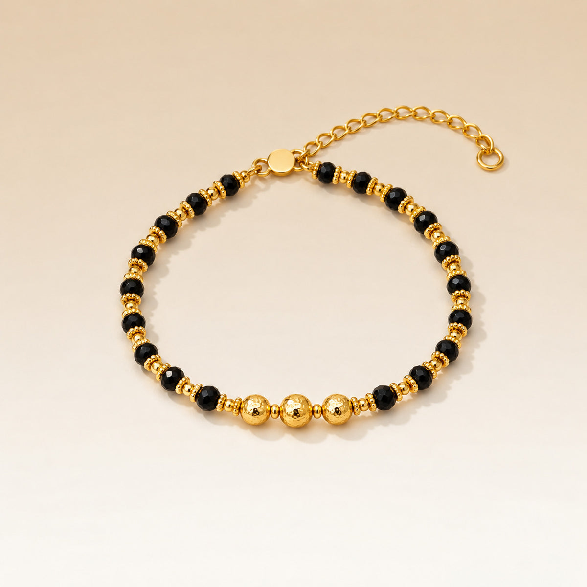 Gold Plated Three Ball Black Bead Kids Nazar Bracelet — Boho Jewellery UK | The Colourful Aura