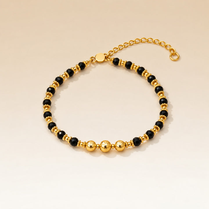 Gold Plated Three Ball Black Bead Kids Nazar Bracelet — Boho Jewellery UK | The Colourful Aura