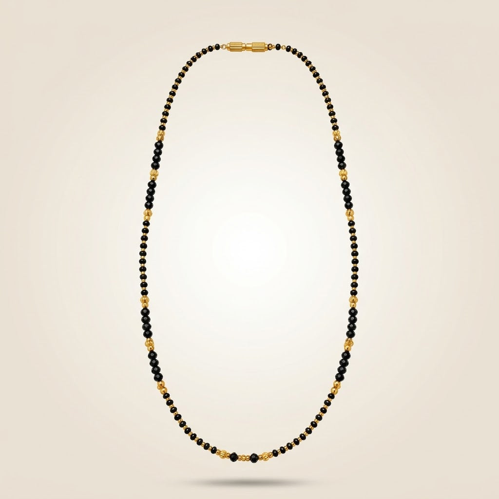 Black Crystal Bead Gold Plated Mangalsutra Necklace 16 Inch — Boho Jewellery UK | The Colourful Aura