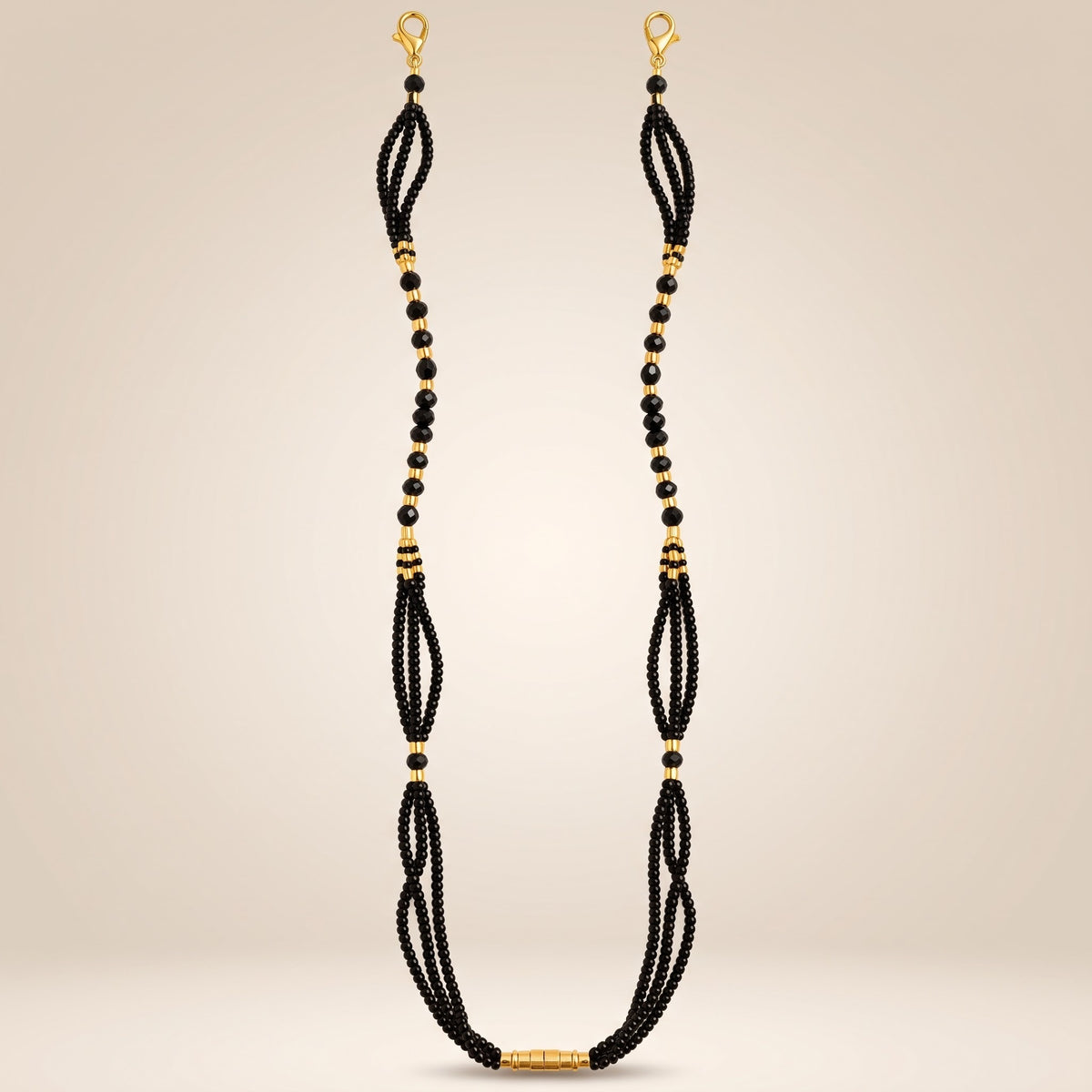 Black Glass Beaded Multi Strand Glasses Chain with Gold Plated Lobster Clasps 60cm — Boho Jewellery UK | The Colourful Aura