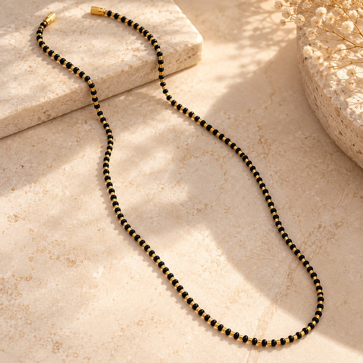 Black and Gold Beaded Plain Indian Mangalsutra Necklace 30 Inch — Boho Jewellery UK | The Colourful Aura