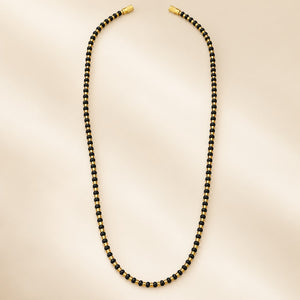 Black and Gold Beaded Plain Indian Mangalsutra Necklace 30 Inch (Close-up Detail) | The Colourful Aura