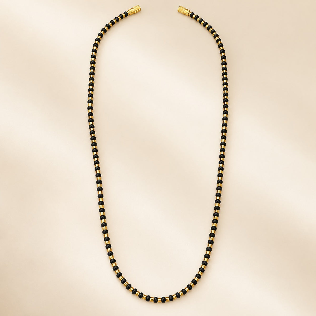 Black and Gold Beaded Plain Indian Mangalsutra Necklace 30 Inch (Close-up Detail) | The Colourful Aura