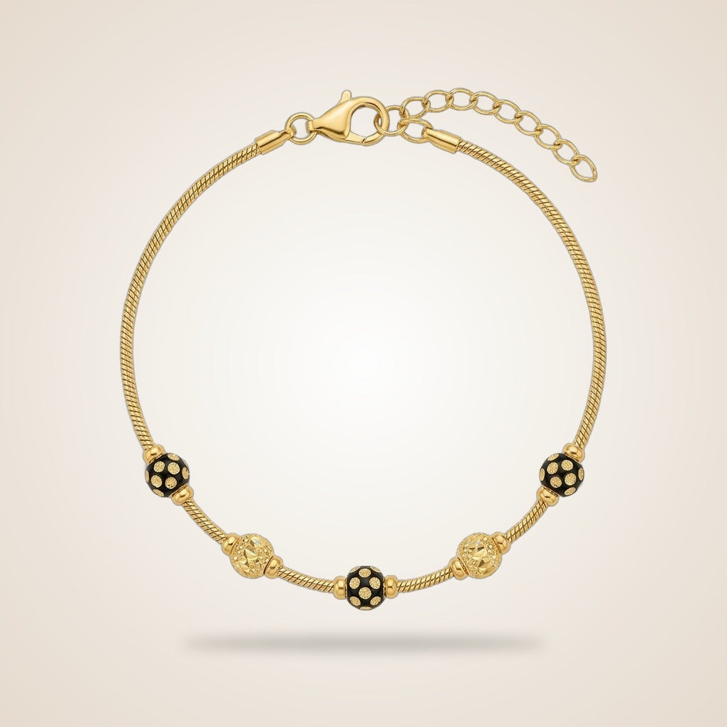 Black Golden Ball Slim Thread Minimal Bracelet — Boho Jewellery UK | The Colourful Aura