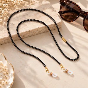 Black & Gold Beaded 65 cm Glass Chain Lanyard Holder (Close-up Detail) | The Colourful Aura