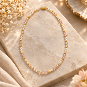 Blush Pink Crystal & Pearl Beaded Necklace — Boho Jewellery UK | The Colourful Aura