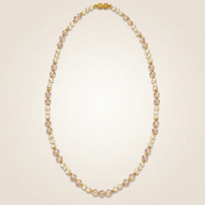 Blush Pink Crystal & Pearl Beaded Necklace (Close-up Detail) | The Colourful Aura