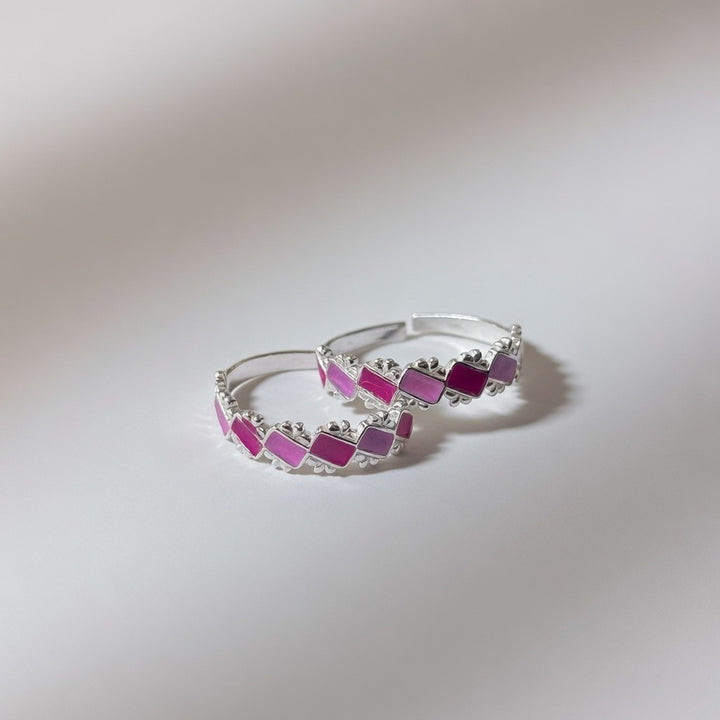 Pink Purple Adjustable Pure Silver Bohemian Foot Toe Ring