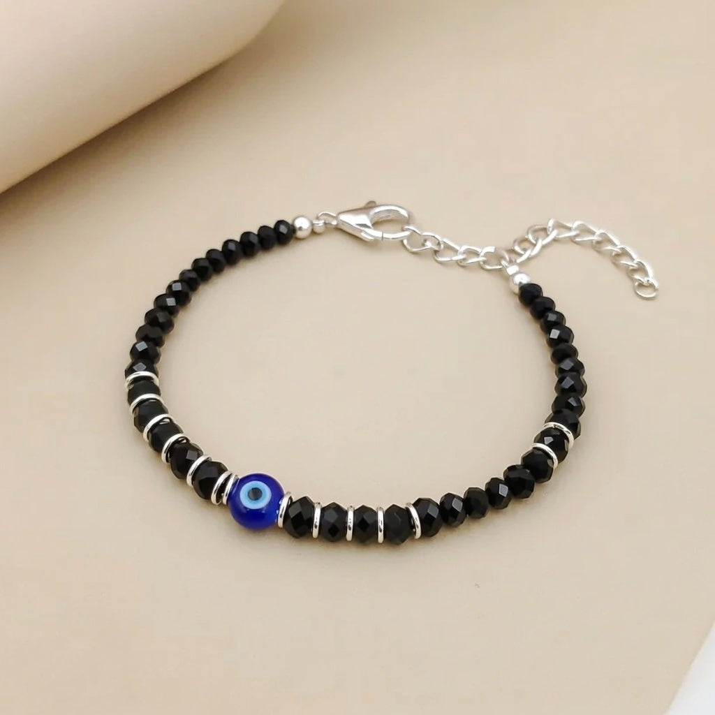 Black Beaded Evil Eye Silver Kids Nazaria Bracelet