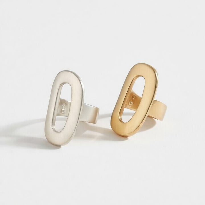 Oval Cut Adjustable Ring Open Statement Band (Gold/Silver)