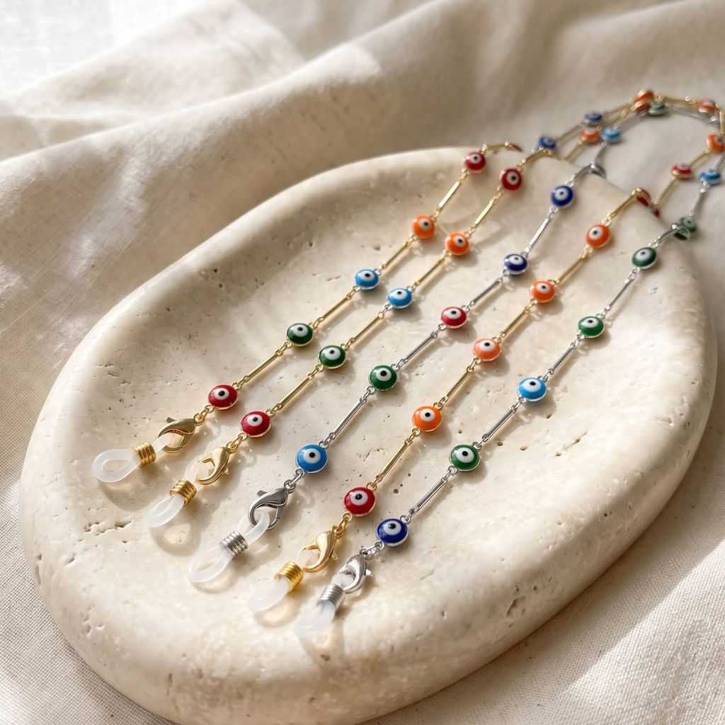 Colourful Evil Eyeglass Chain And Reading Glass Detachable Chain Holder (Lifestyle Flatlay) | The Colourful Aura