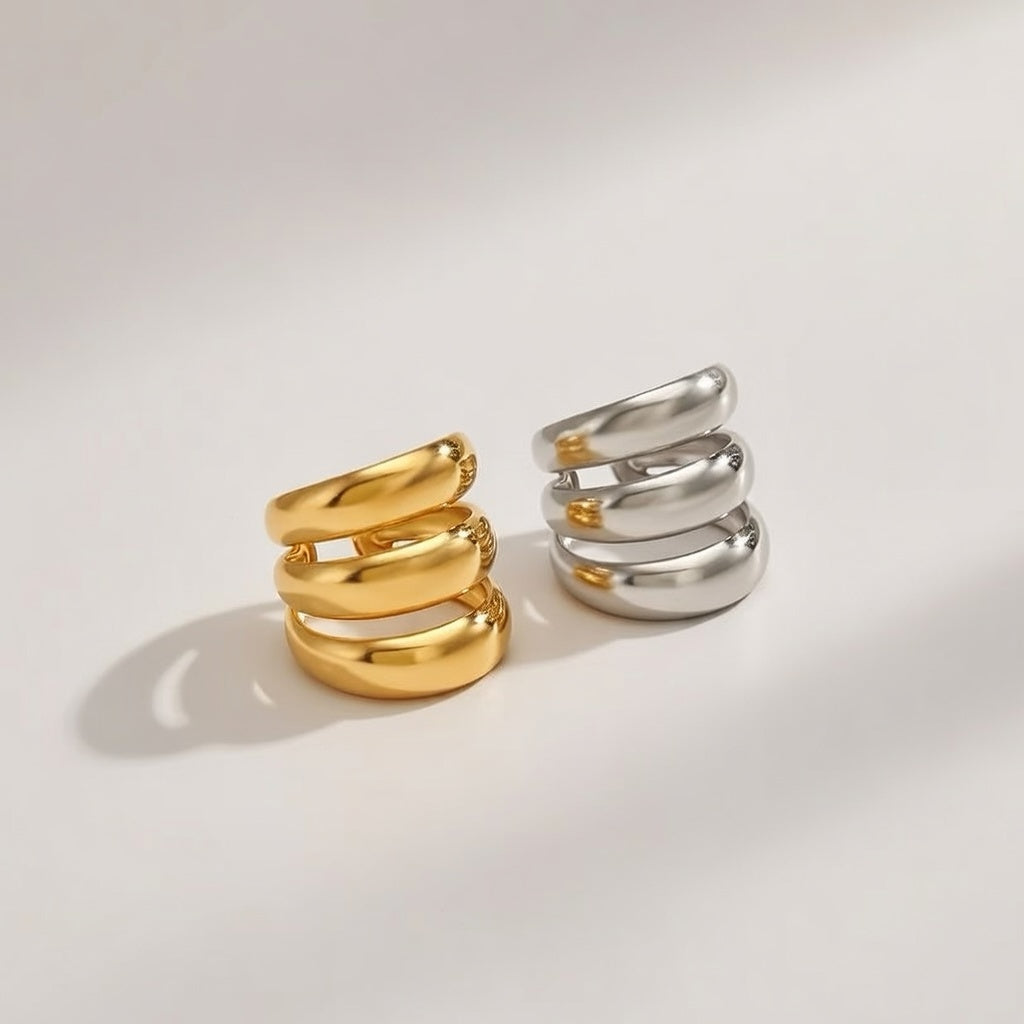 Chunky Triple Dome Adjustable Stacked Wide Band (Gold/Silver) Ring — Boho Jewellery UK | The Colourful Aura