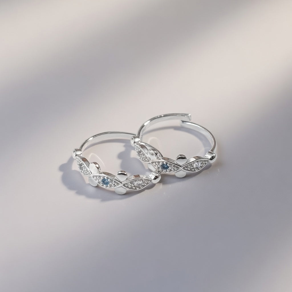 Blue Evil Eye Pure Silver Indian Bichiya Slim Toe Ring — Boho Jewellery UK | The Colourful Aura