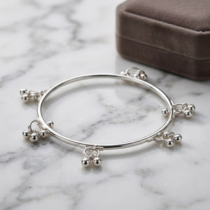 Dangling Ball Charm Kada Bangle | Silver Plated (Close-up Detail) | The Colourful Aura