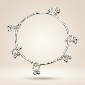 Dangling Ball Charm Kada Bangle | Silver Plated (Close-up Detail) | The Colourful Aura