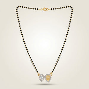 Double Heart Zircon Black Beaded Mangalsutra Necklace (Close-up Detail) | The Colourful Aura