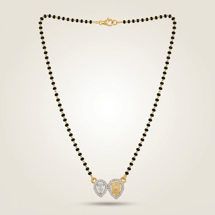 Double Heart Zircon Black Beaded Mangalsutra Necklace (Close-up Detail) | The Colourful Aura