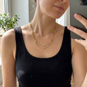 Double Strand 18k Gold Plated Satellite Chain Necklace (Close-up Detail) | The Colourful Aura