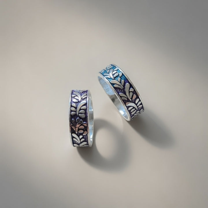 Silver Blue Purple Leaf Band Boho Midi Band Dainty Adjustable Toe Ring