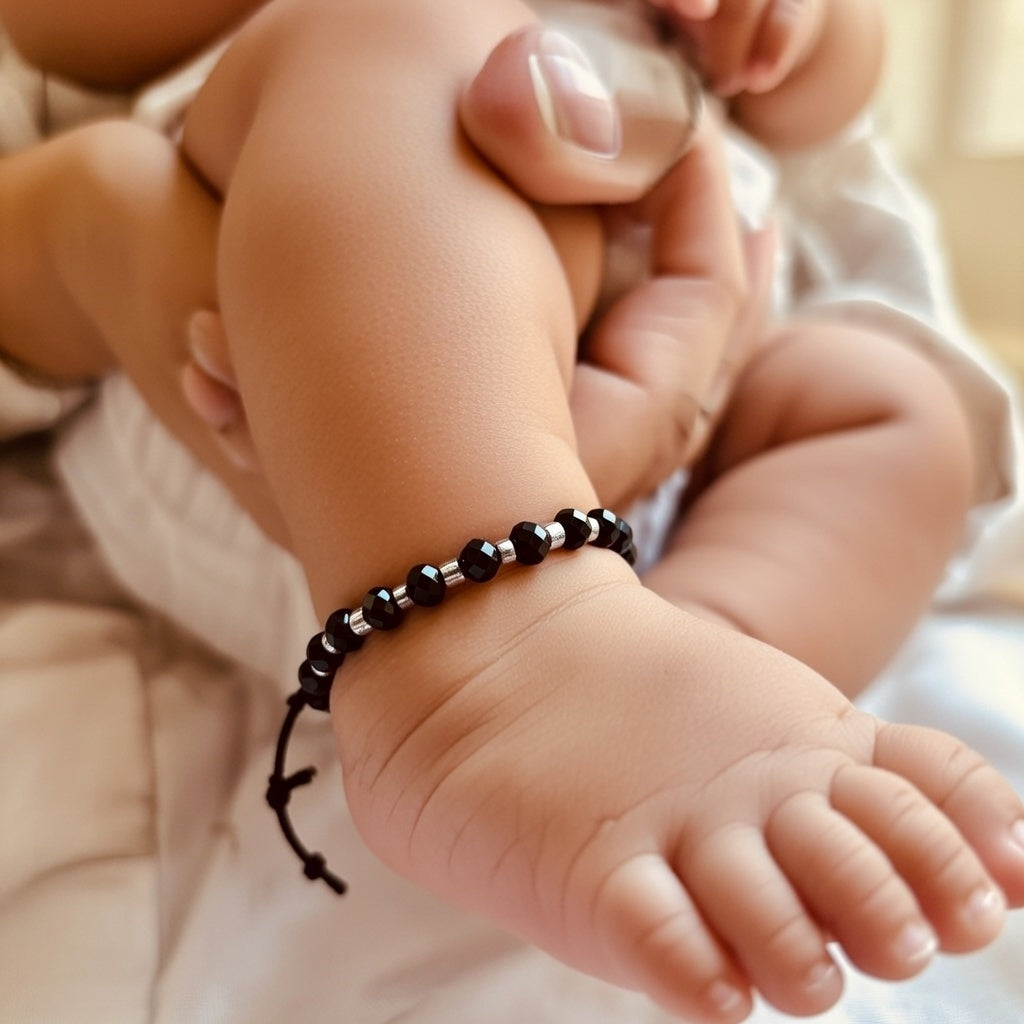 Adjustable Silver Black Beads Nazaria Bracelet For Kids and New Borns