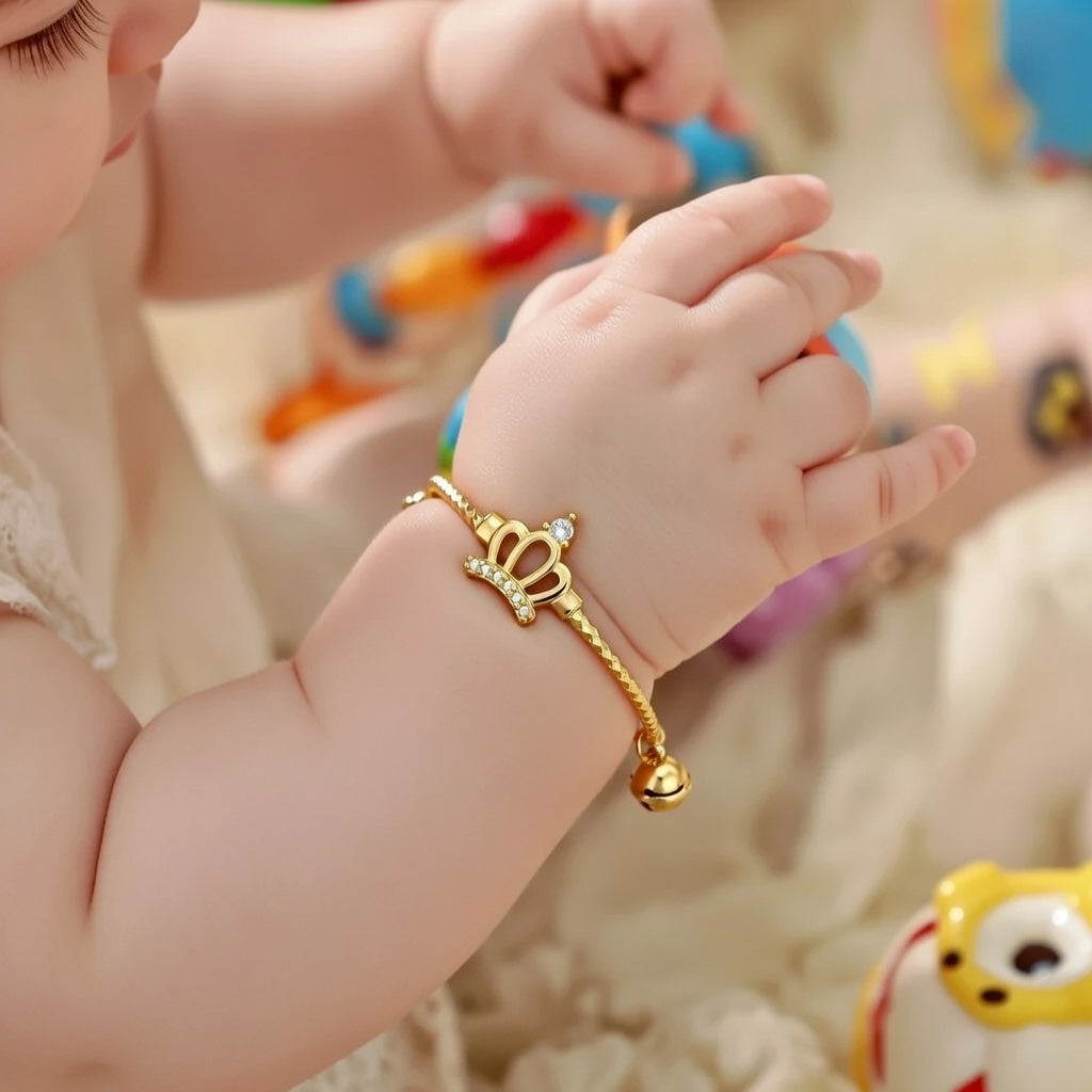 Zircon Crown Charm Adjustable Brass Bracelet for Kids