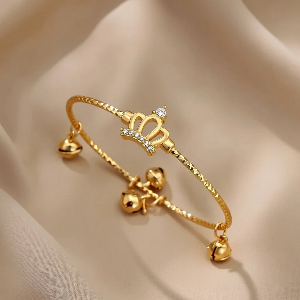 Zircon Crown Charm Adjustable Brass Bracelet for Kids