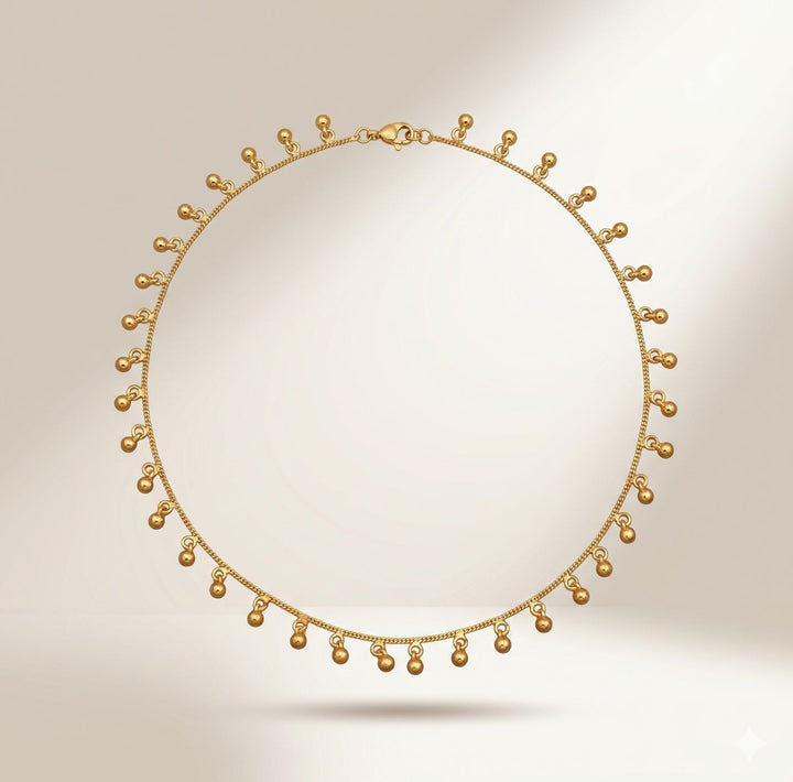 Gold ball charm anklet 18k gold plated brass Indian boho style dangling charms lobster clasp The Colourful Aura